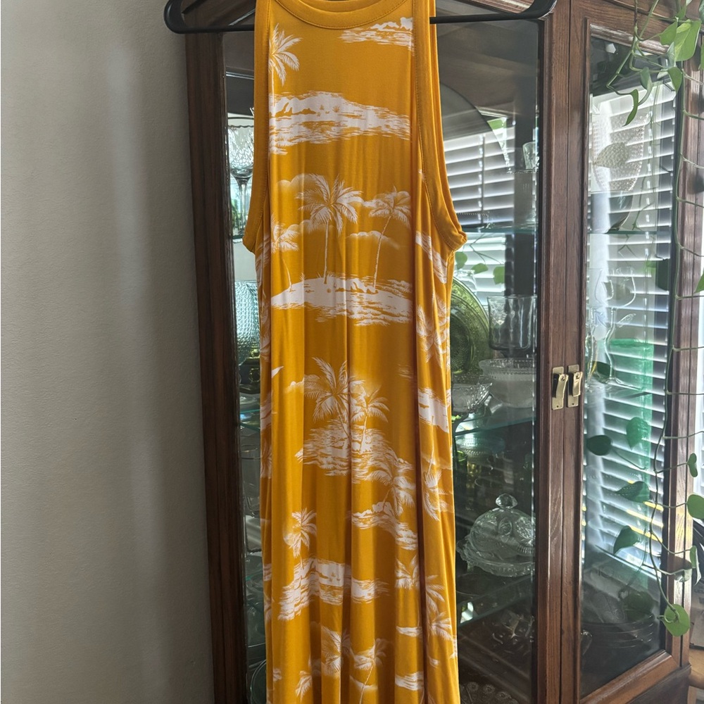Old Navy Mustard Yellow Tropical Dress